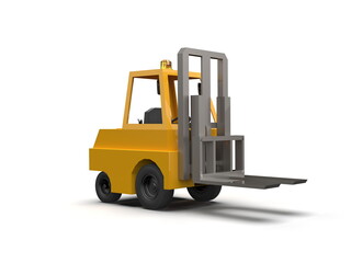 3d Lowpoly Icon Forklift Truck Loader Cartoon Style Isolated on White Background