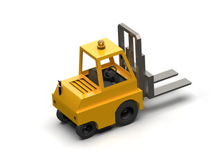 3d Lowpoly Icon Forklift Truck Loader Cartoon Style Isolated on White Background