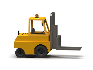 3d Lowpoly Icon Forklift Truck Loader Cartoon Style Isolated on White Background