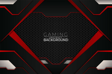 Modern Futuristic Gaming Red and Dark Concept Background with Hexagon Pattern