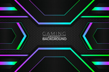Modern Futuristic Colorful Gaming Concept Glow in The Dark Background with Hexagon Pattern © Rafanec