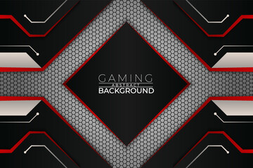 Modern Futuristic Gaming Concept Banner Background Red and Black with White Hexagon Pattern © Rafanec