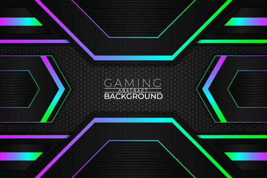 Modern Futuristic Colorful Gaming Concept Glow in The Dark Background with Hexagon Pattern