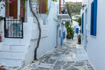 Narrow street of the old town, Lefkes, Paros Island, Greece .
