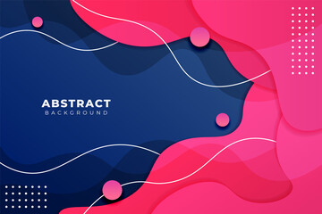 Cute Abstract Dynamic Overlapped Liquid Shape Pink and Blue Background With Wavy Lines and Circle