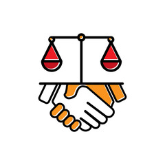 handshake and law lineal color icon. law abiding icon. Editable stroke. Design template vector