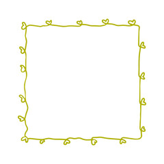 Continuous one line drawing of frame. Square gold frame with little hearts. Vector illustration