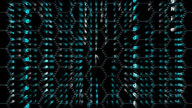 hexagon abstract blur matrix alphabet a to z on the hexagon horizontal line pattern animation on the screen background