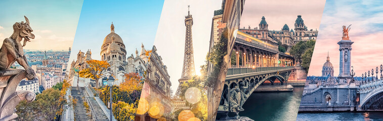 Paris famous landmarks collage