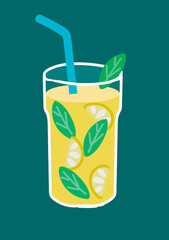 Cocktail drink with lemon and mint leaves