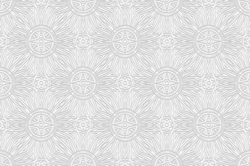 Foto op Canvas 3d volumetric convex geometric white background. Eastern Islamic, Maracan style. Ornament with ethnic relief pattern. Wallpaper for presentations, websites, textiles, coloring. ©  swetazwet