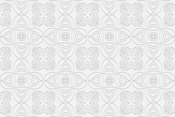 3d volumetric convex geometric white background. Eastern Islamic, Moroccan style. Ornament with ethnic relief pattern. Exotic wallpapers for presentations, websites, textiles, coloring.
