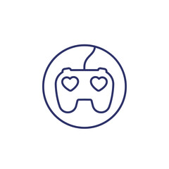 games logo with gamepad and hearts, line vector