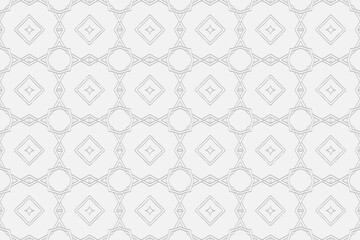 3d volumetric convex geometric white background. Eastern Islamic, Moroccan style. Ornament with ethnic relief pattern. Elegant wallpapers for presentations, textiles, coloring.