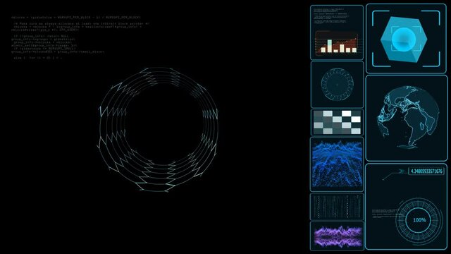 hexagonal digital structure of the future of the submarine cable on monitor with data processer and analysis