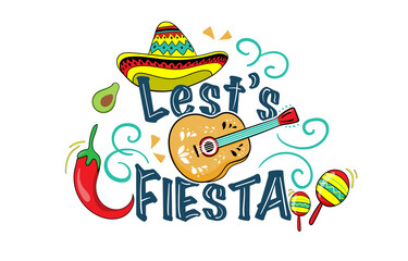 Cinco de Mayo Mexican Holiday greeting card design cute funny avocado and hot pepper. Vector illustration