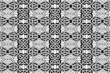 Black white geometric background. Ethnic Islamic, Moroccan, Arabic pattern. Exotic doodling style. Template for wallpaper, stained glass, presentations, textiles.