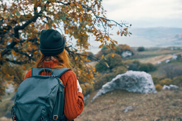 woman hiker nature mountains travel landscape vacation