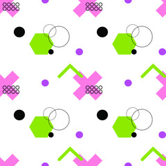 Memphis seamless pattern . Retro background with different color figures for poster or print. Memphis background with figures of different forms and colors for your design. Vector texture.