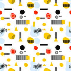 Memphis seamless pattern . Retro background with different color figures for poster or print. Memphis background with figures of different forms and colors for your design. Vector texture.