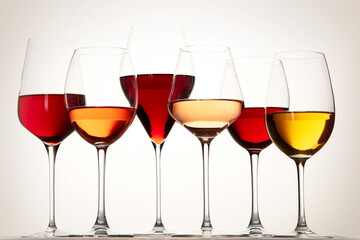 Red, rose and white wine in glasses