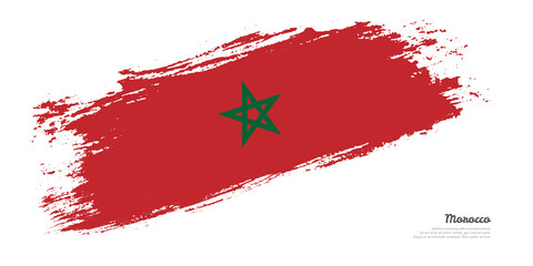 Hand painted brush flag of Morocco country with stylish flag on white background