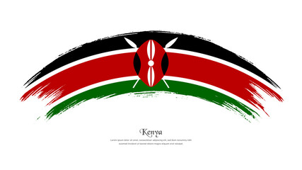 Flag of Kenya in grunge style stain brush with waving effect on isolated white background
