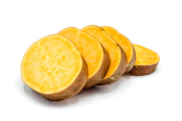 Sweet potato slices isolated on white background