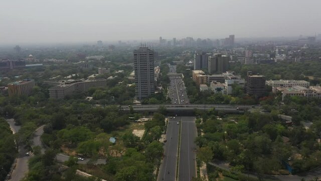 An aerial shot of Delhi roads during the COVID-19 pandemic at ITO in New Delhi, India
