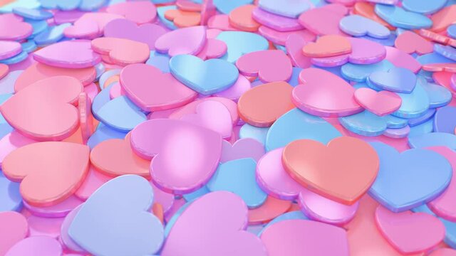 Rotating Pile of Shiny Hearts Shaped Valentine Love Reflective Tokens - 4K Seamless VJ Loop Motion Background Animation