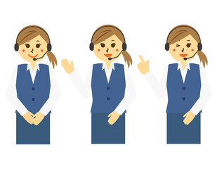 ヘッドセットを付けたテレフォンオペレーターのベクターイラスト　女性
