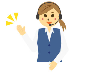 ヘッドセットを付けたテレフォンオペレーターのベクターイラスト　女性