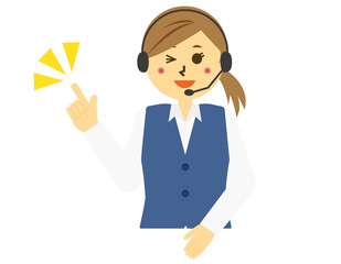 ヘッドセットを付けたテレフォンオペレーターのベクターイラスト　女性