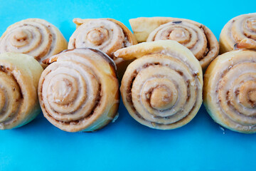 Delicious cinnamon rolls seen from the front