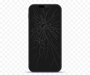 Broken Mobile Phone Screen Vector Illustration With Transparent Background.