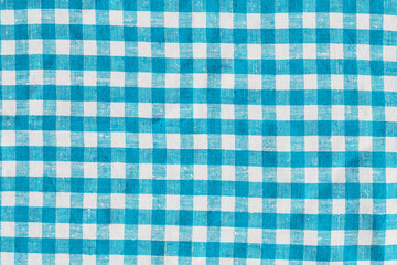 Old Retro Natural Classic Design Linen Plaid Fabric Tablecloth. Abstract Background, Blue And White Colors.