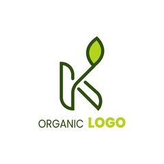 Obraz premium alphabet capital logo. Creative design concept green color with organic plant