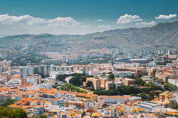 Fototapeta na wymiar Malaga, Spain. Residential houses in Malaga, Spain. Skyline. Elevated View