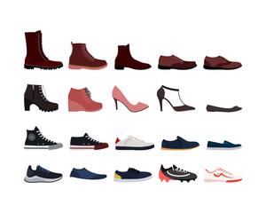 vector illustration of men's and women's shoe bundle