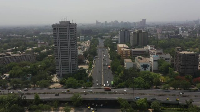 An aerial shot of Delhi roads during the COVID-19 pandemic at ITO in New Delhi, India
