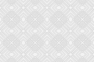 3d volumetric convex geometric white background. Eastern Islamic, Moroccan style. An ornament with an ethnic relief pattern with intertwining lines. Wallpaper for presentations, textiles, stained glas