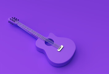 3D Render Acoustic Guitar on Blue background 3d illustration Design.