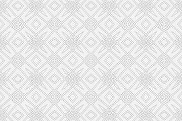 Fototapeta premium 3d volumetric convex geometric white background. Eastern Islamic, Moroccan style. Ornament with ethnic relief pattern with polygons. Wallpaper for presentations, textiles, stained glass.