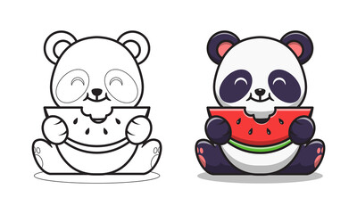 Fototapety  Słodka panda jedząca arbuza kreskówki kolorowanki dla dzieci