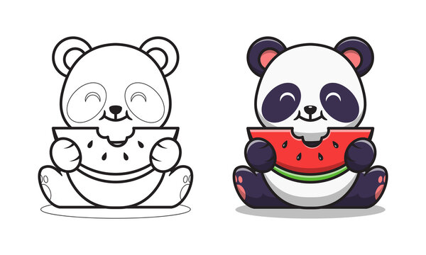 Cute panda eating watermelon cartoon coloring pages for kids Stock Vector |  Adobe Stock