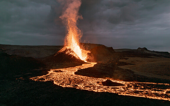 Exploding lava in the  erupting volcano in Iceland. 