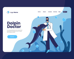 Doctor with dolphin vector illustration concept, Doctor with dolphin landing page design