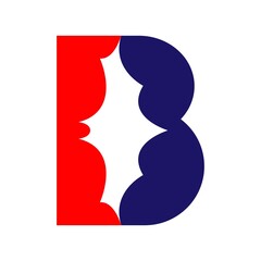 Letter B and Bat Logo. Initial Logotype of Flying Mammal Silhouette Isolated. Red and Blue