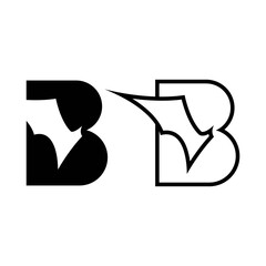 Letter B and Bat Logo. Initial Logotype of Flying Mammal Silhouette Isolated