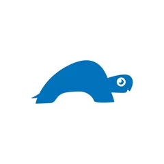 Deurstickers schattig blauw schildpadlogo, schildpad minimaal dier pictogram illustratie silhouet © lucky_xtian